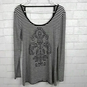 Cache Fleur De Lis Rhinestone Striped Shirt G94